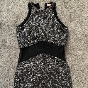 Silver & Black Kittenish Sequin Dress with Mesh Torso